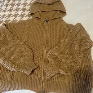 SHEIN Tan Zip-Up Hooded Sweater